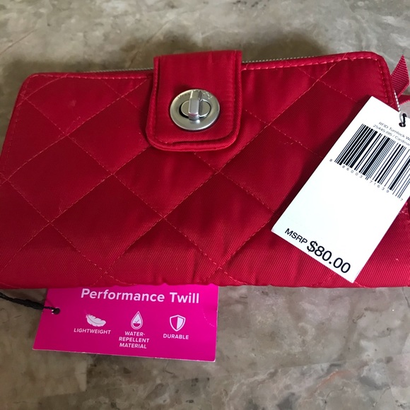 NWT Vera Bradley Red Twill RFID Turnlock Wallet - Picture 1 of 4